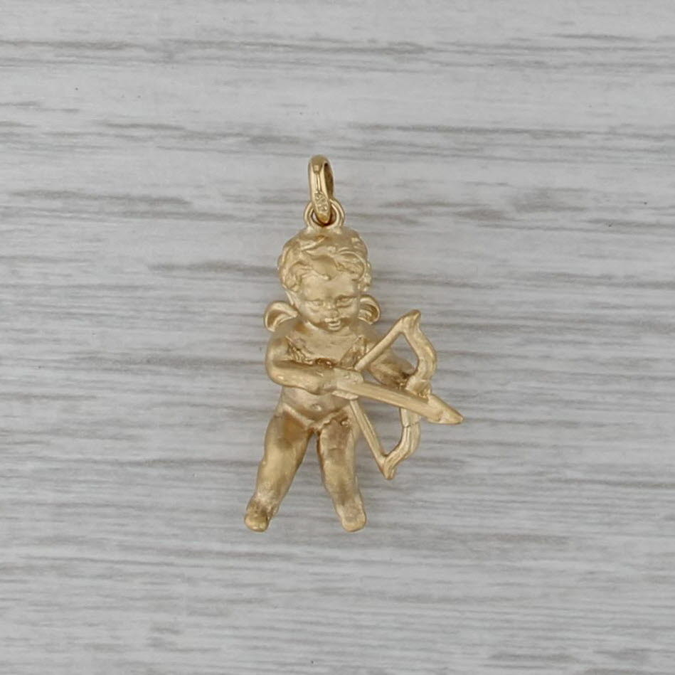 Cupid Charm 14k Yellow Gold Baby Angel Cherub Pendant 3D Figural