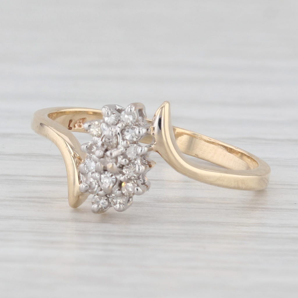 Light Gray Diamond Cluster Bypass Ring 10k Yellow Gold Size 4.5