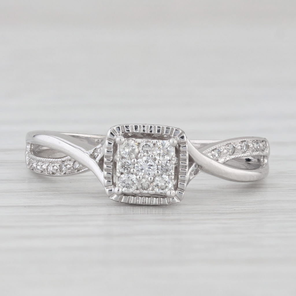 Light Gray 0.15ctw Diamond Halo Engagement Ring 10k White Gold Size 6.5