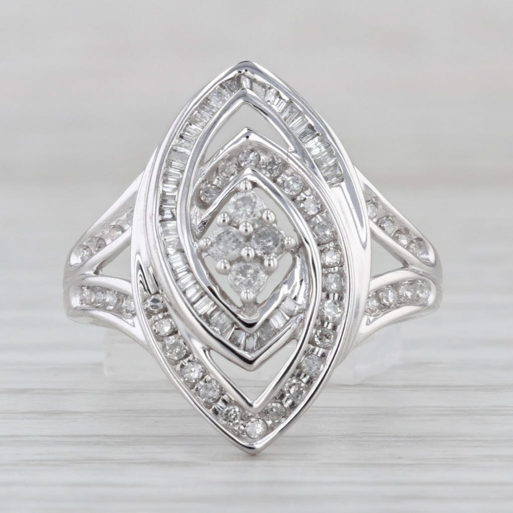 0.63ctw Diamond Ring 10k White Gold Size 7 Interlocking Halos