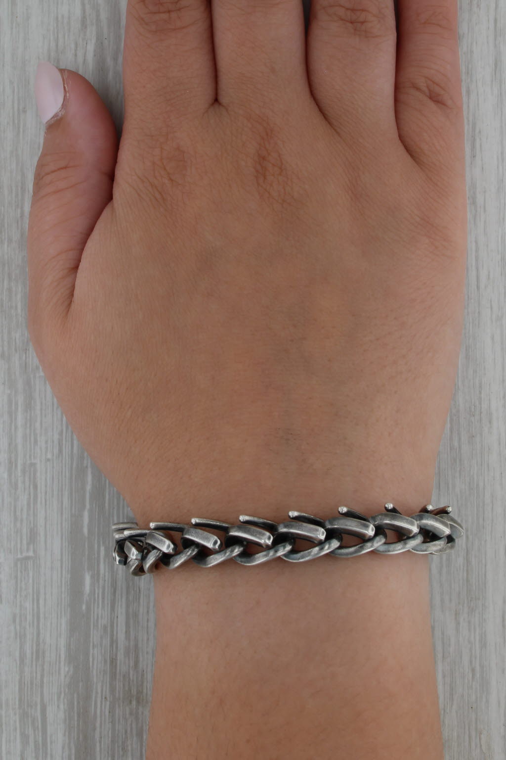 Tiffany Forged Medium Link Blackened Silver Bracelet Sterling 6.75" 10mm