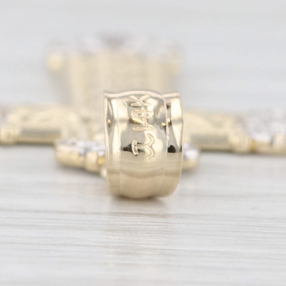 Light Gray Ornate 2-Toned Cross Pendant 14k Yellow & White Gold