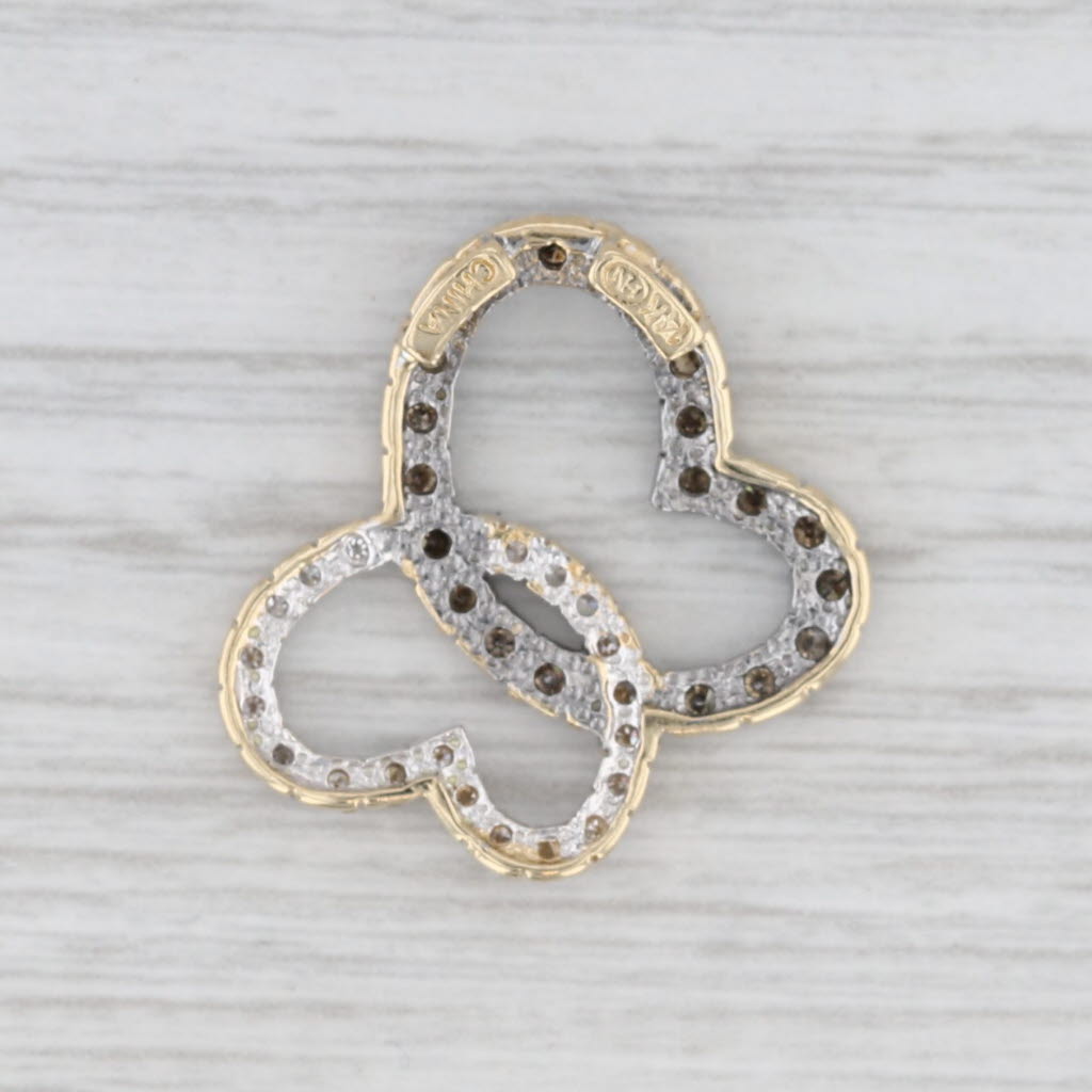 Light Gray 0.40ctw Black White Diamond Interlocking Hearts Pendant 14k Gold Floating Drop