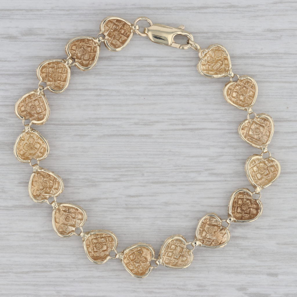 Gray Etched Heart Link Bracelet 10k Yellow Gold 6 1/2" 8.4mm