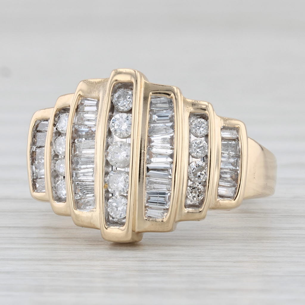 Light Gray 0.80ctw Diamond Ring 14k Yellow Gold Size 7 Tiered Beveled