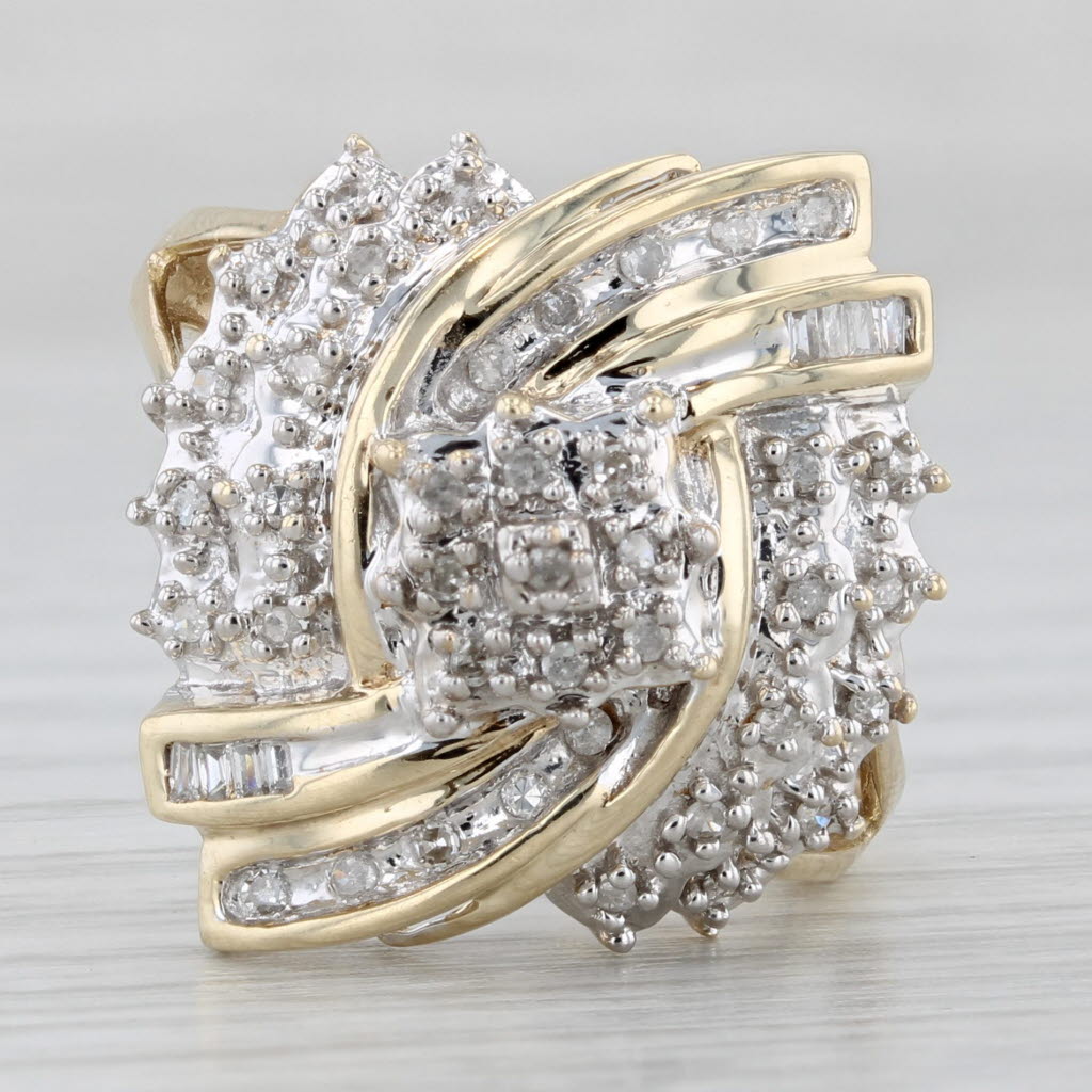 Gray 0.15ctw Diamond Cluster Swirl Ring 10k Yellow Gold Size 8.25