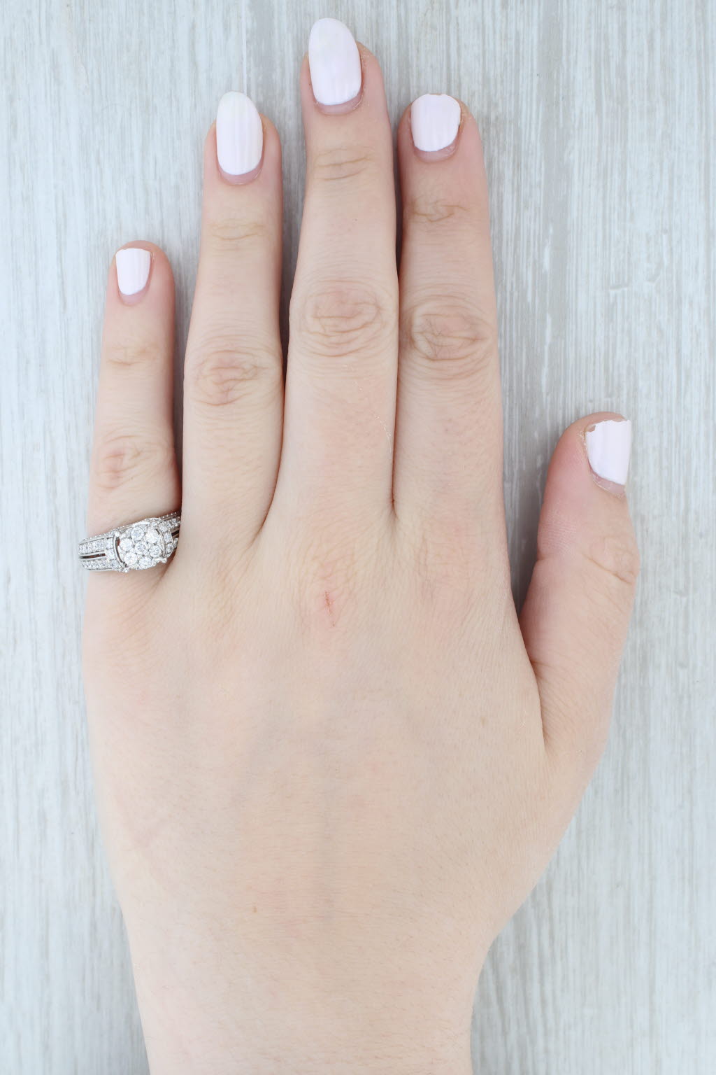 Light Gray 1.14ctw Diamond Cluster Engagement Ring 14k White Gold Size 7 Cathedral