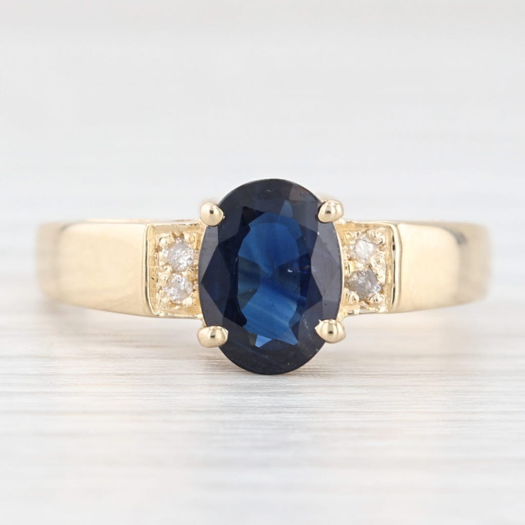 Beige 1.08ctw Oval Blue Sapphire Diamond Ring 14k Yellow Gold Size 7