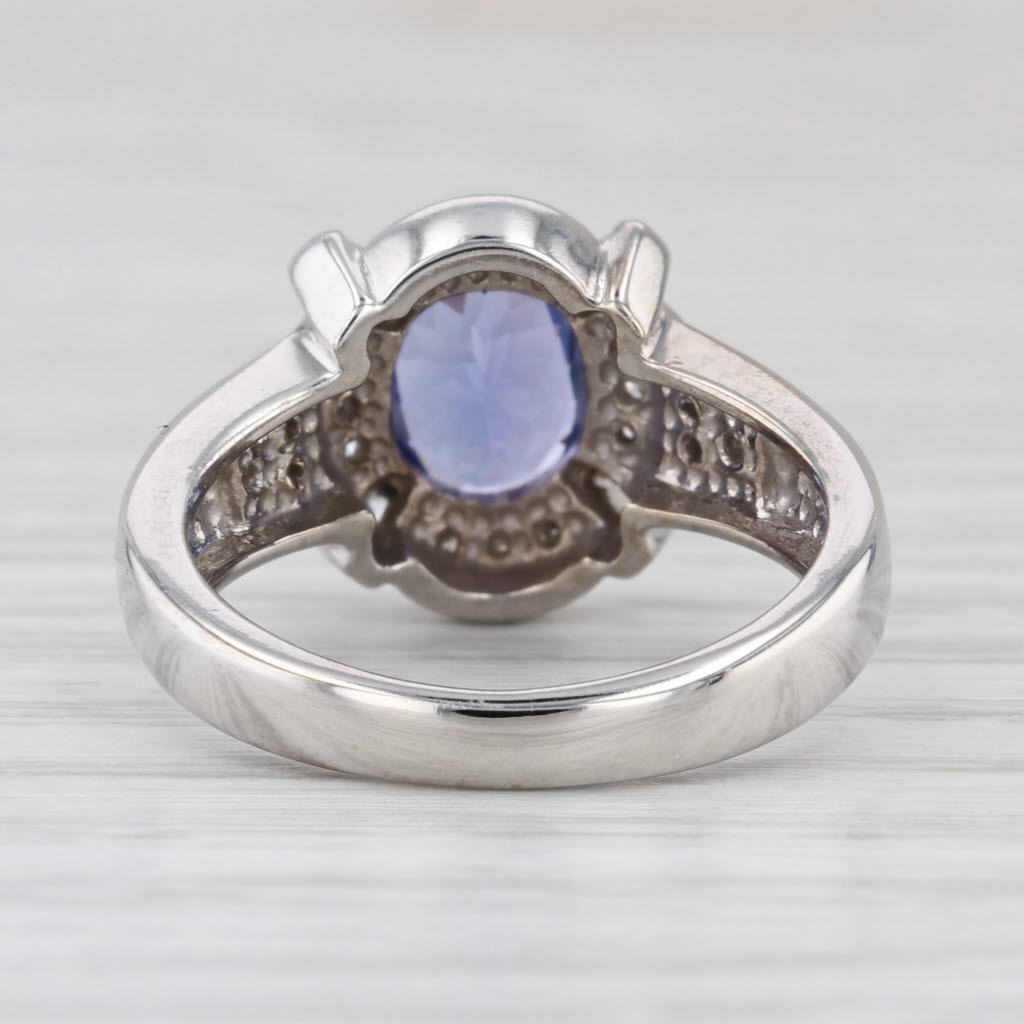 1.42ctw Oval Tanzanite Diamond Halo Ring 14k White Gold Size 6 Engagement