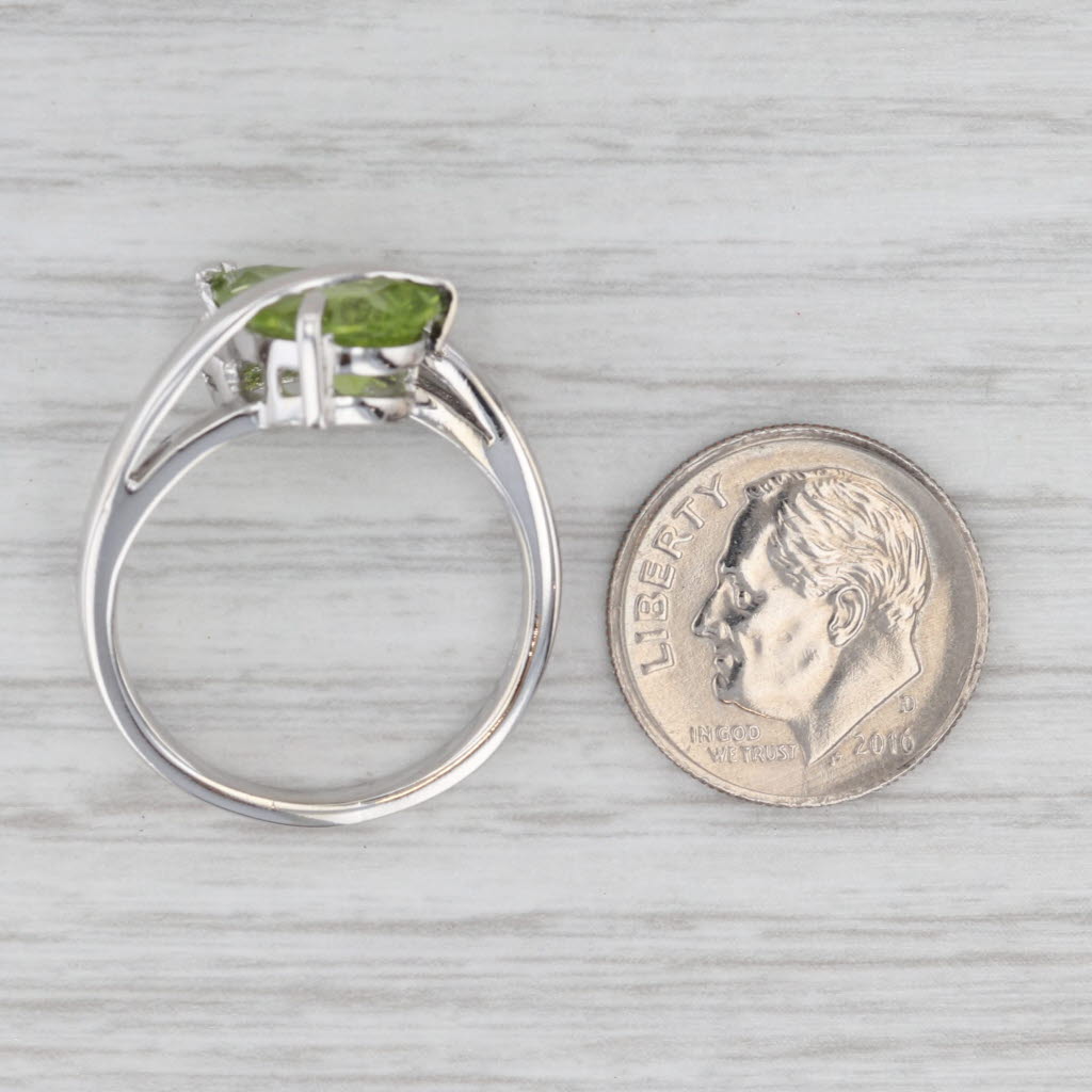 Gray 3.35ctw Pear Peridot Diamond Overlay Ring 14k White Gold Size 8.5 Bypass