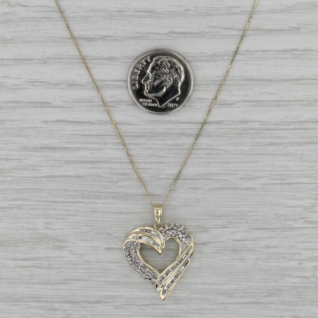 0.31ctw Diamond Open Heart Pendant Necklace 10k Yellow Gold 18" Box Chain