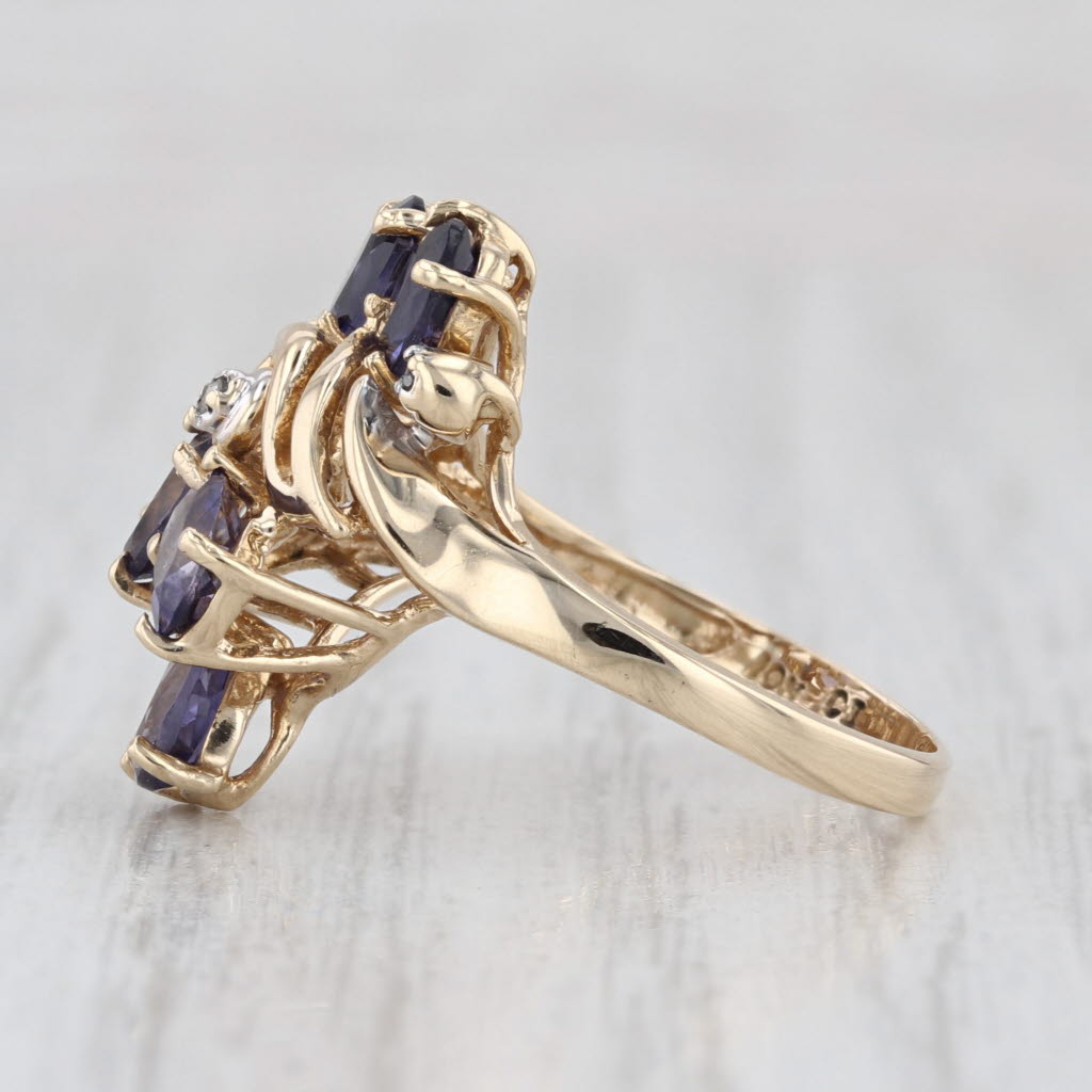 1.60ctw Blue Iolite Cluster Ring 10k Yellow Gold Size 5.25 Diamond Accents