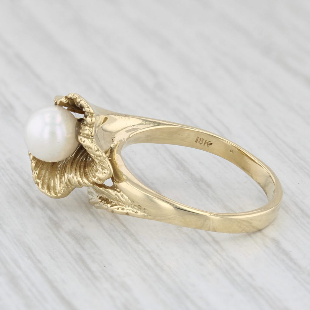 Light Gray Akoya Pearl Lily Flower Ring 18k Yellow Gold Size 5.75