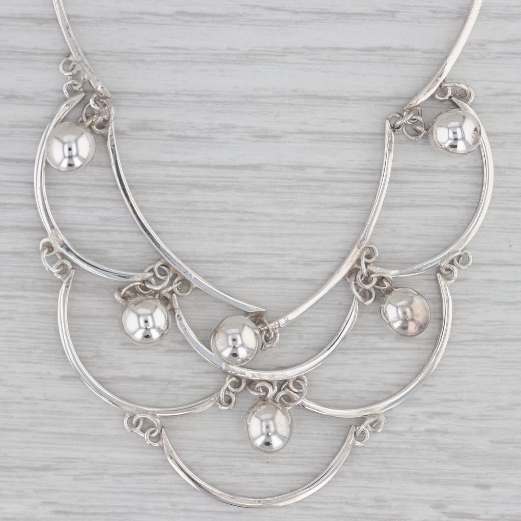 Gray Taxco Mexico Vintage Bib Necklace Sterling Silver Linked Bars & Beads 14" Choker