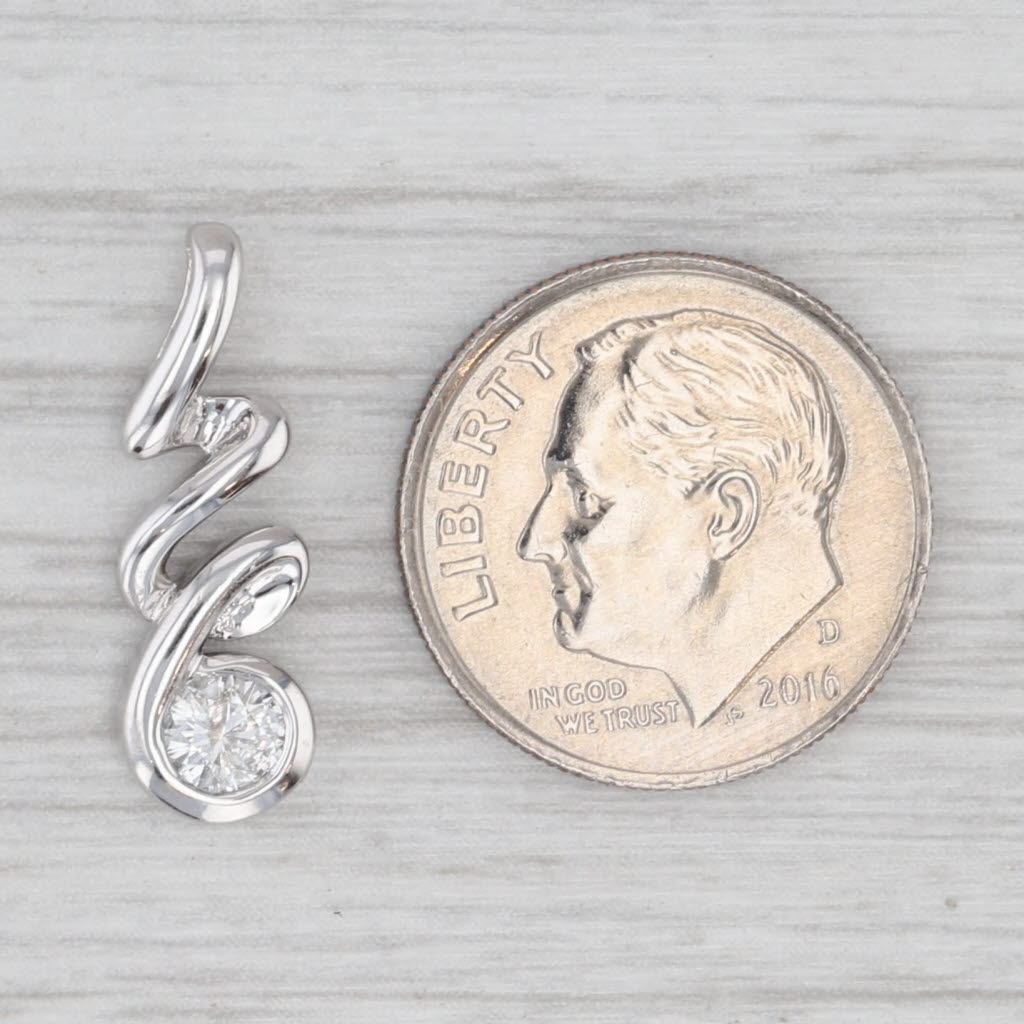 Light Gray 0.30ct Diamond Solitaire Swirl Pendant 14k White Gold
