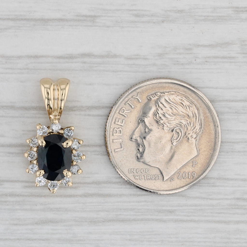 Gray 1.28ctw Blue Sapphire Diamond Halo Pendant 14k Yellow Gold Small Drop Emma