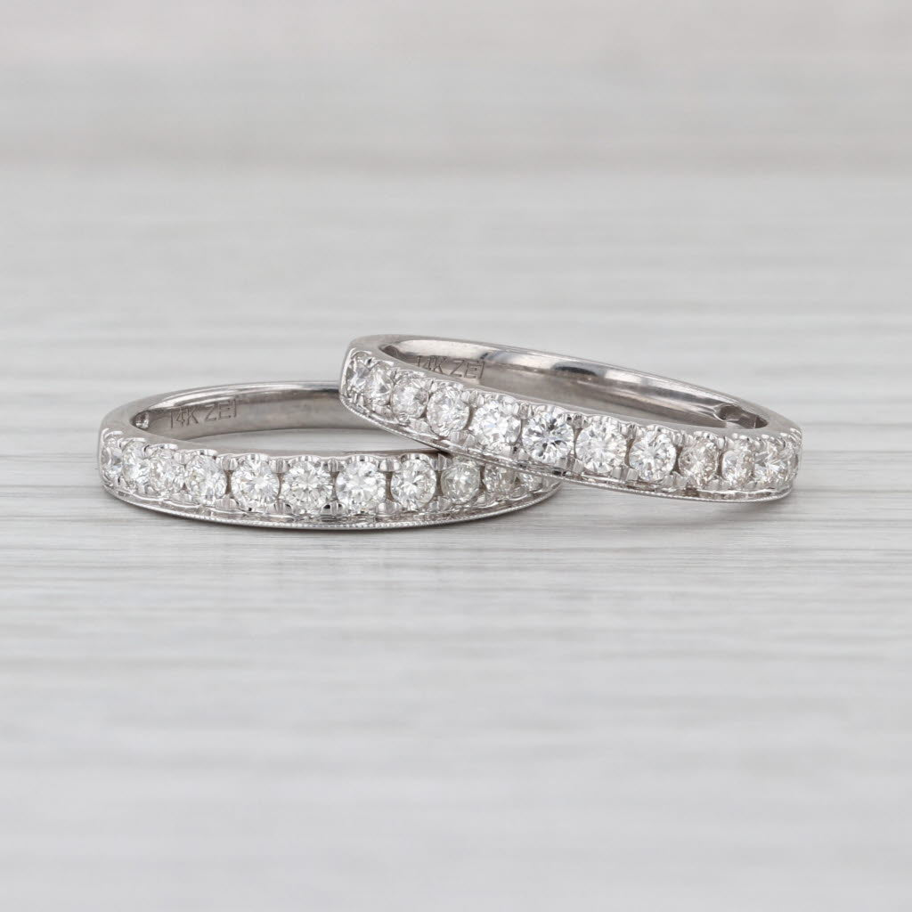 0.87ctw Diamond Wedding Anniversary Stackable Bands 14k White Gold Size 7-7.25