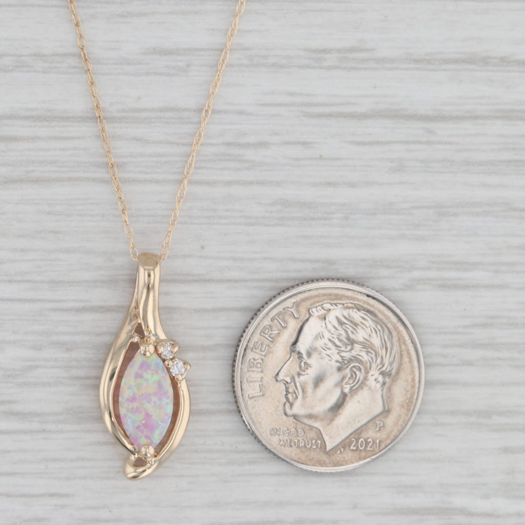 Gray Lab Created Opal Cubic Zirconia Pendant Necklace 10k Yellow Gold 18"