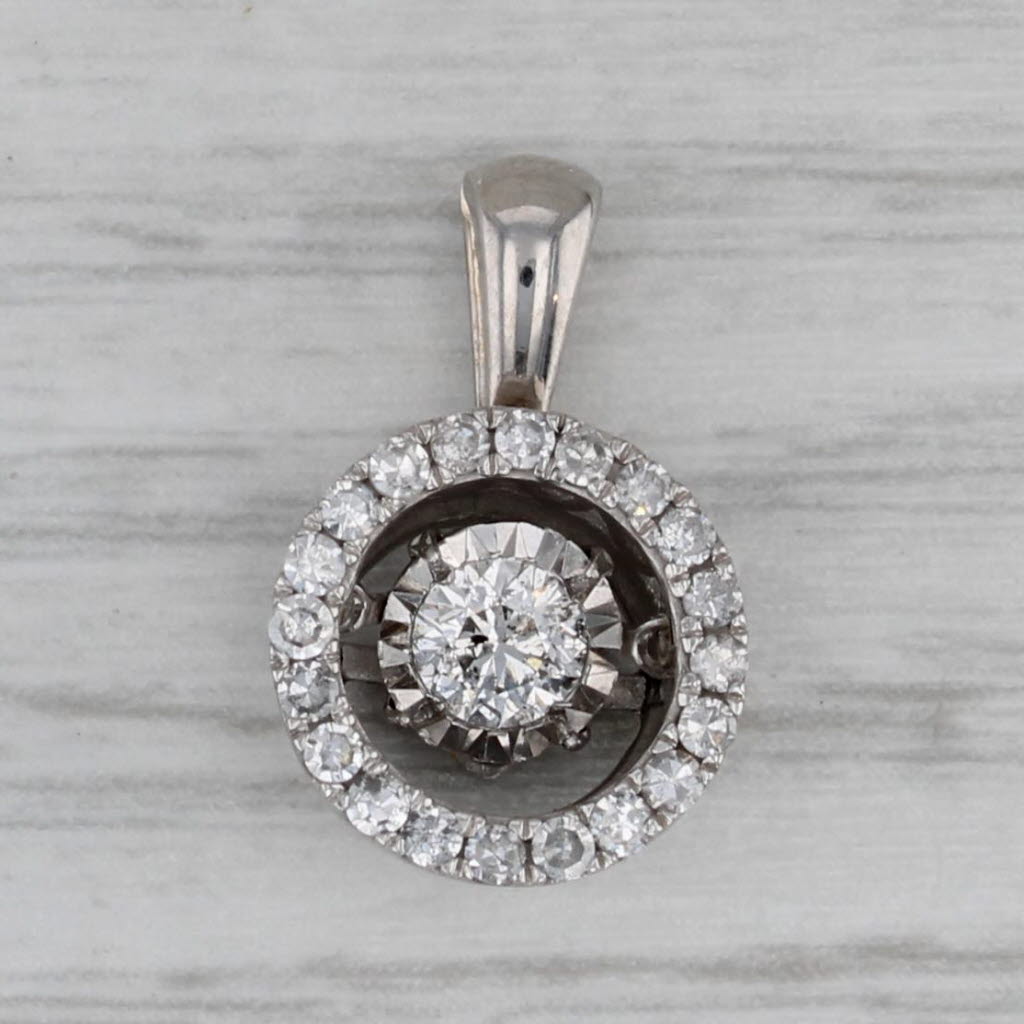 Gray 0.41ctw Moving Diamond Halo Pendant 14k White Gold