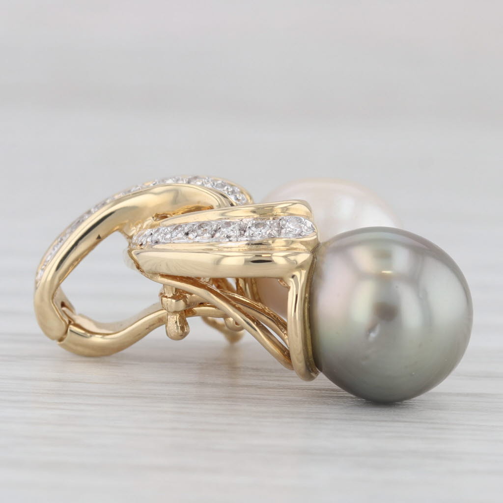 Light Gray Cultured Gray & White Pearls Diamond Enhancer Pendant 18k Gold Clip Bail