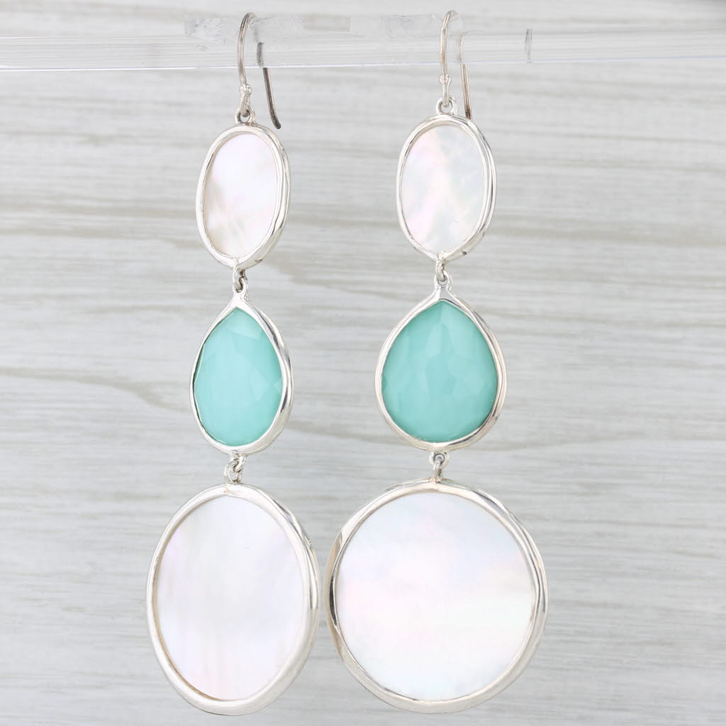 Light Gray Ippolita Rock Candy Mother of Pearl Turquoise Quartz Earrings Sterling Silver