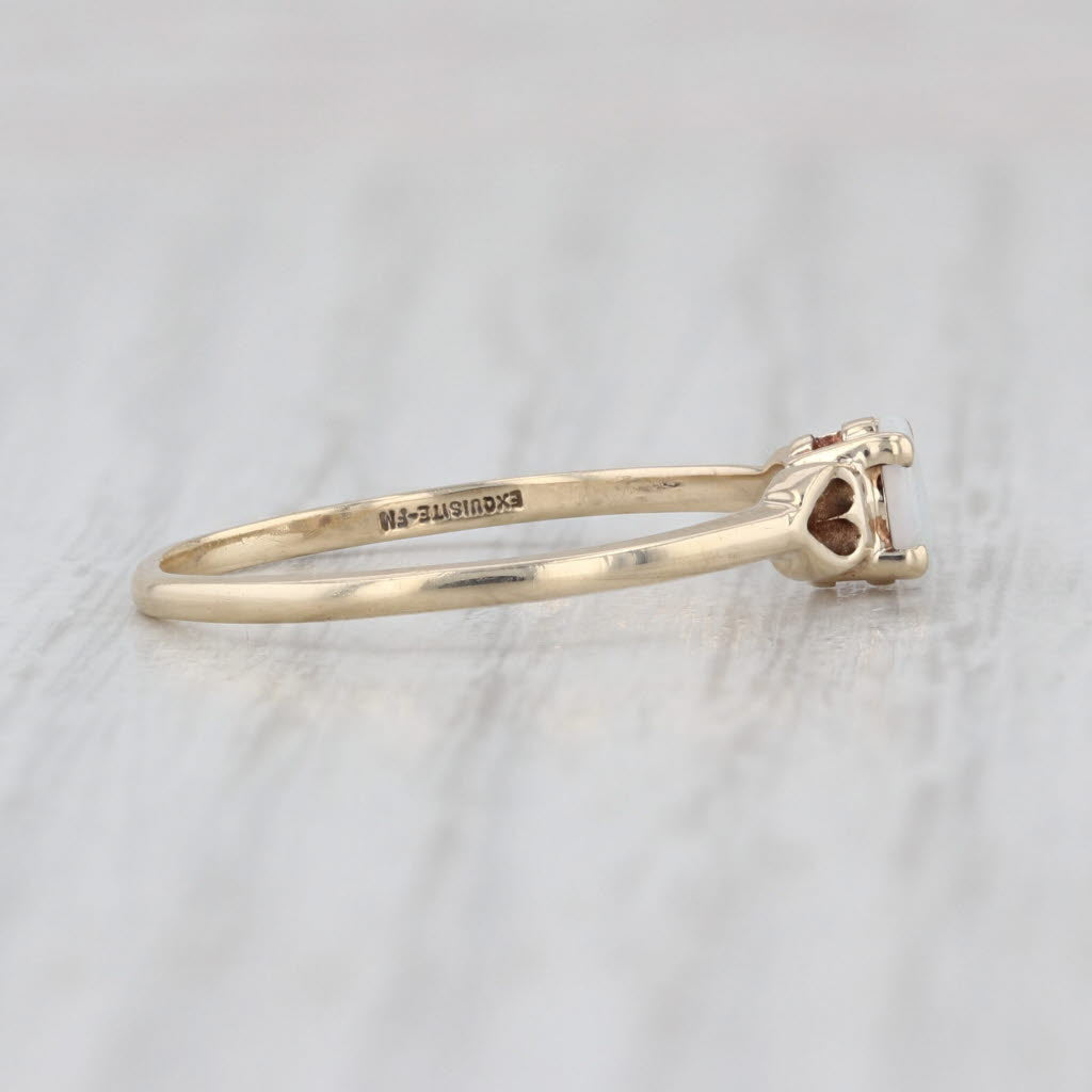 Opal Oval Cabochon Solitaire Ring 10k Yellow Gold Size 7.5 Heart Accents