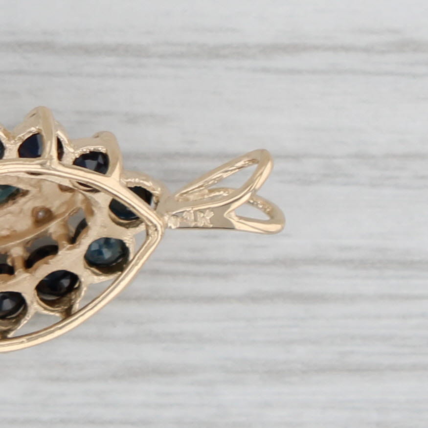 Gray 1.44ctw Blue Sapphire Diamond Halo Pendant 14k Yellow Gold