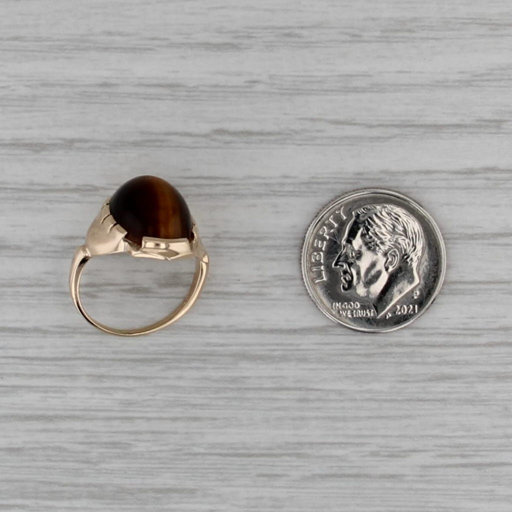Vintage Tiger's Eye Oval Cabochon Ring 10k Yellow Gold Size 3.5