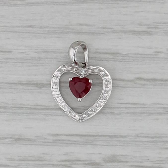 0.48ct Ruby Open Heart Pendant 14k White Gold Charm