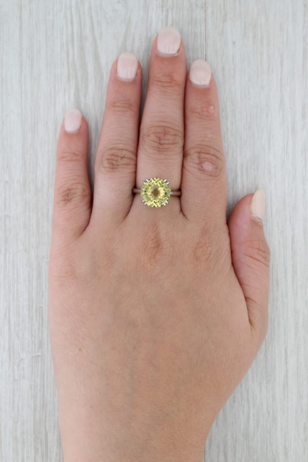 5.47ct Green Quartz Solitaire Ring 14k White Gold Size 8.25