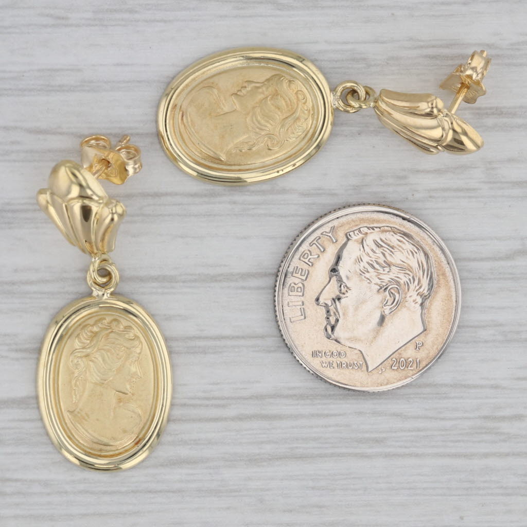 Gray Cameo Dangle Earrings 18k Yellow Gold Pierced Drops Milor Italy