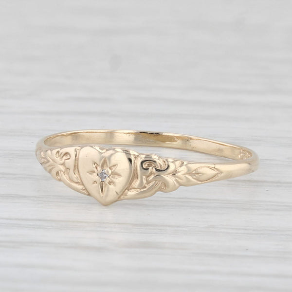 Vintage Diamond Accented Heart Ring 10k Yellow Gold Size 6.5 Band