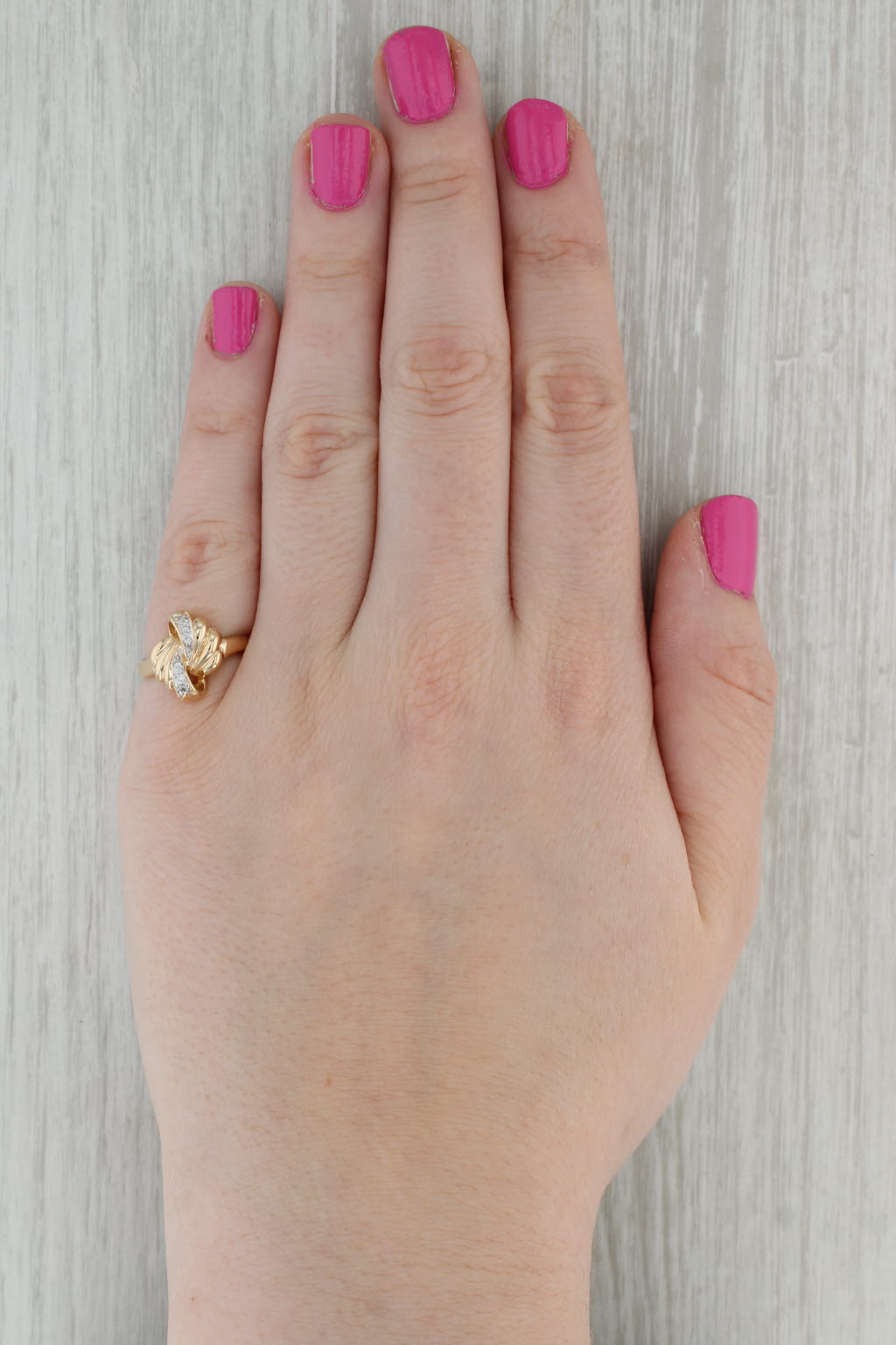 Dark Gray Diamond Knot Ring 14k Yellow Gold Size 6