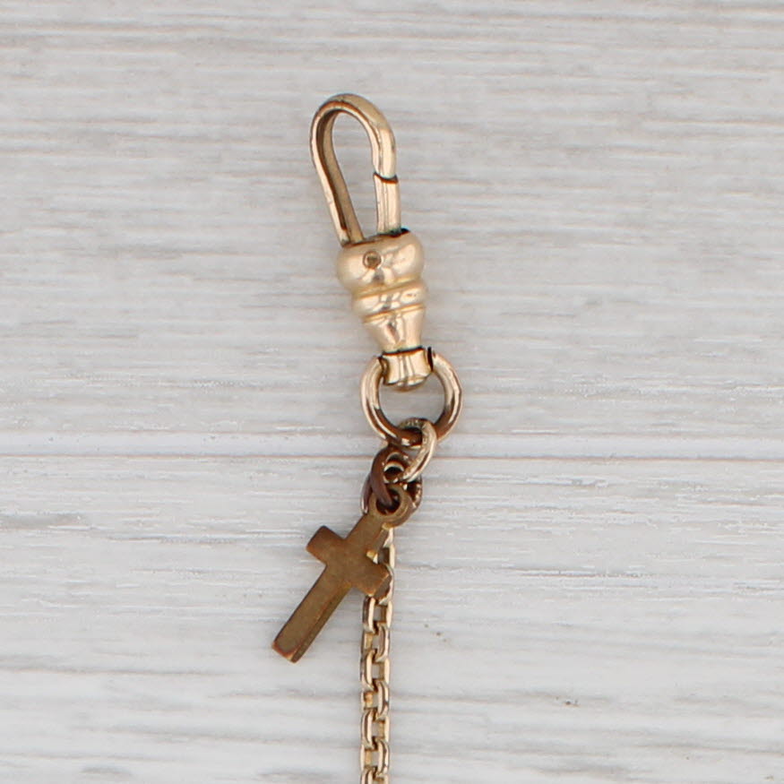 Gray Vintage Converted Watch Chain Bracelet Cross Charm Gold Filled Bar Links 7.5"