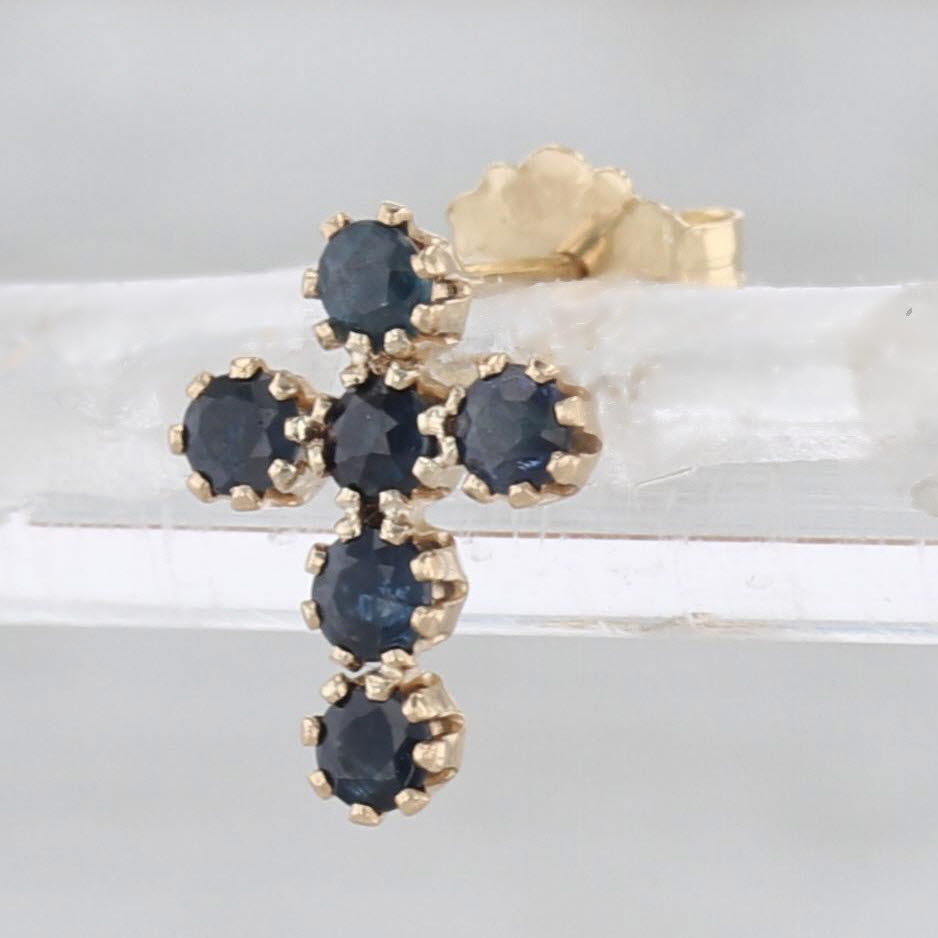 Single 0.30ctw Blue Sapphire Cross Stud Earring 14k Yellow Gold Small Stud