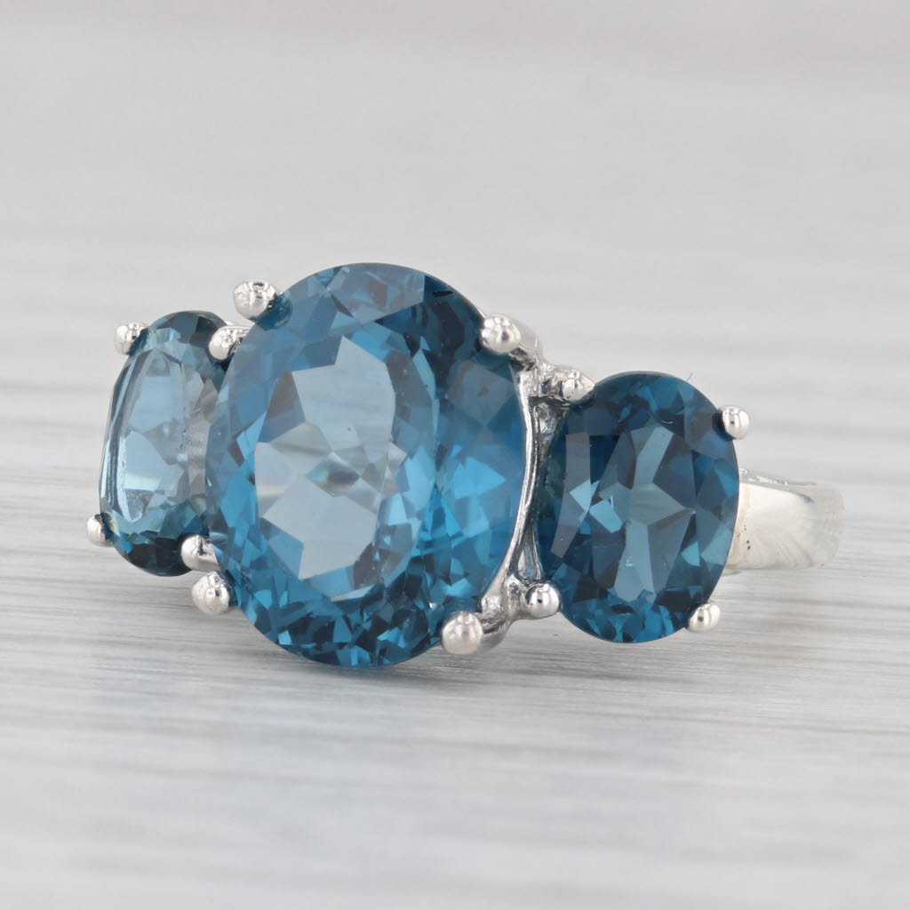 Light Gray 8.30ctw London Blue Oval 3-Stone Ring Sterling Silver Size 6