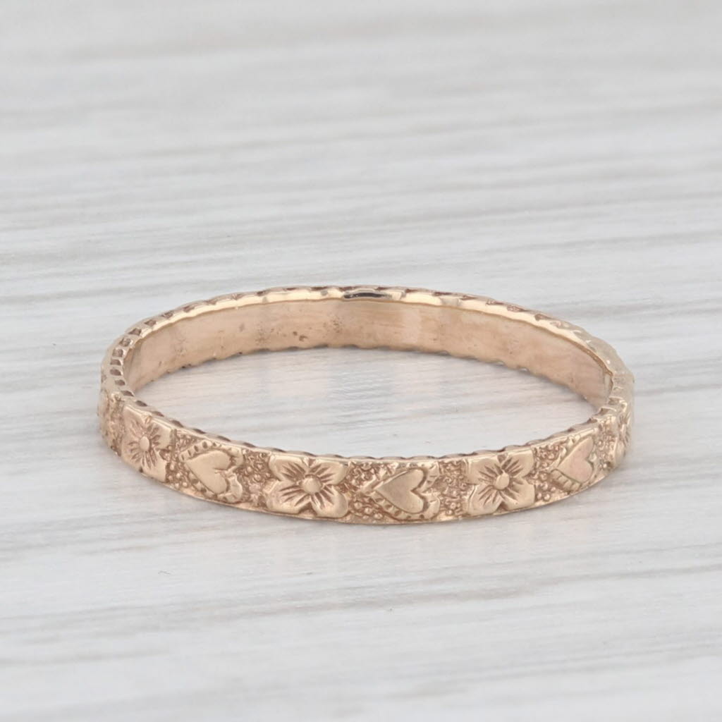 Light Gray Antique Floral Baby Ring 10K Yellow Gold Small Size 1.5 Band