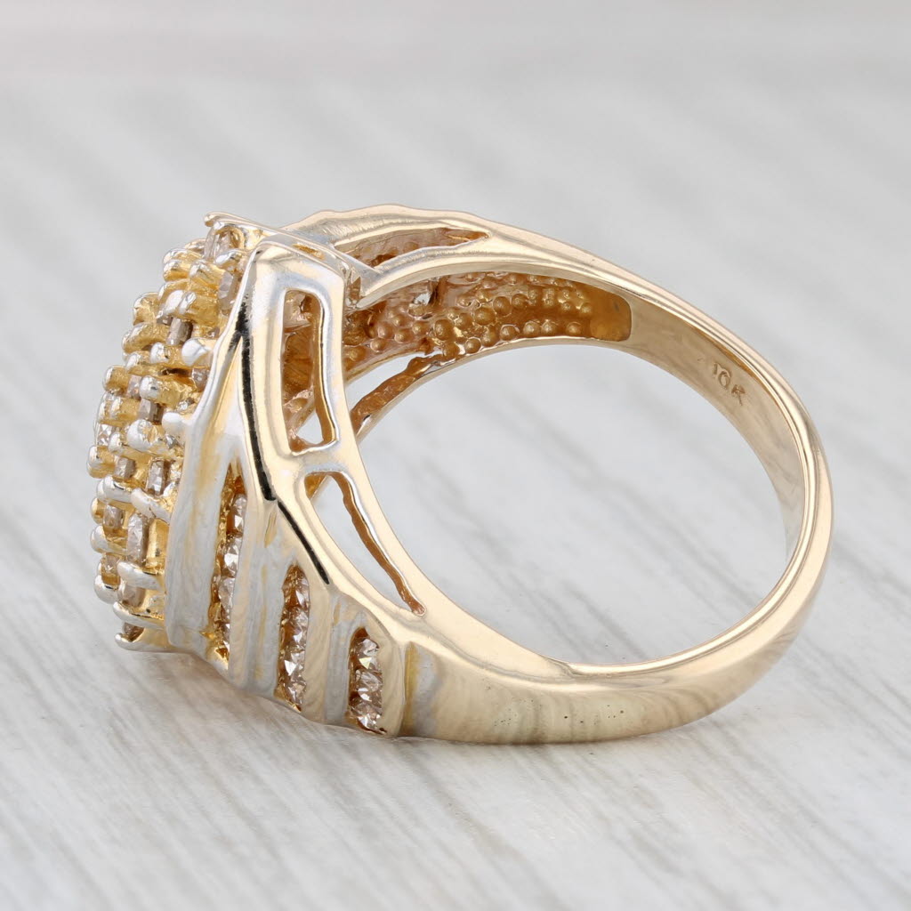Light Gray 1.40ctw Diamond Cluster Cocktail Ring 10k Yellow Gold Size 6.75