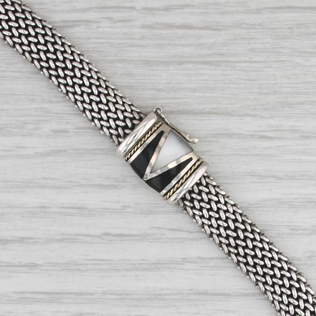 Asch Grossbardt Stone Mosaic Necklace Sterling Silver 18k Gold Mesh Chain 17.25"