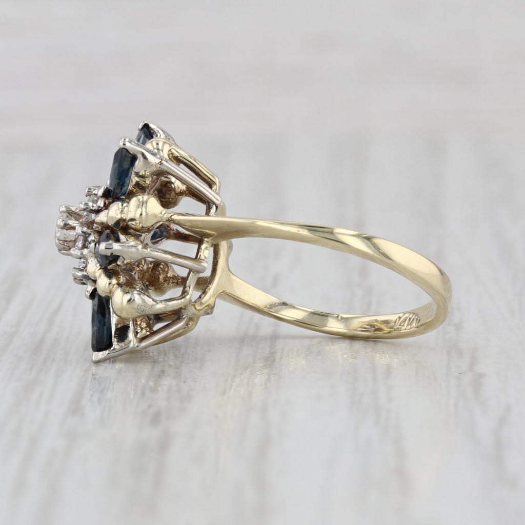1.13ctw Blue Sapphire Diamond Flower Ring 14k Yellow Gold Size 4.25