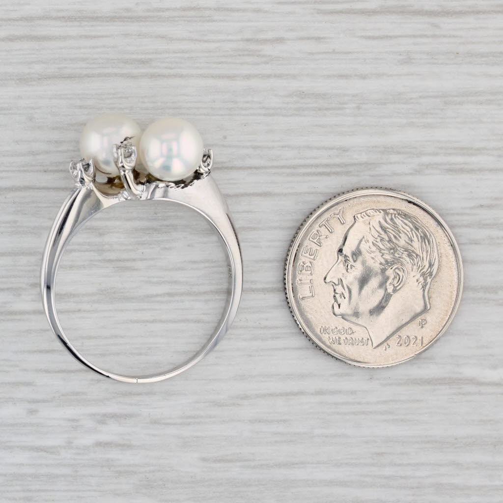 Gray Cultured Pearl Diamond Ring 14k White Gold Size 7.5