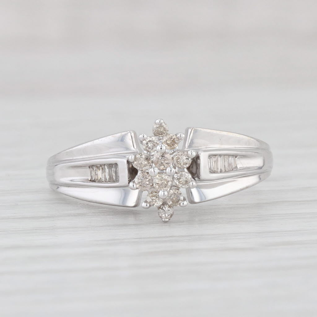 Light Gray 0.24ctw Diamond Cluster Engagement Ring 10k White Gold Size 6.5 Cathedral Band