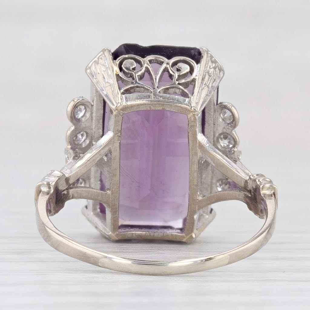 Light Gray Vintage 10ctw Amethyst Diamond Ring 16k-17k White Gold Size 7.75 Handmade