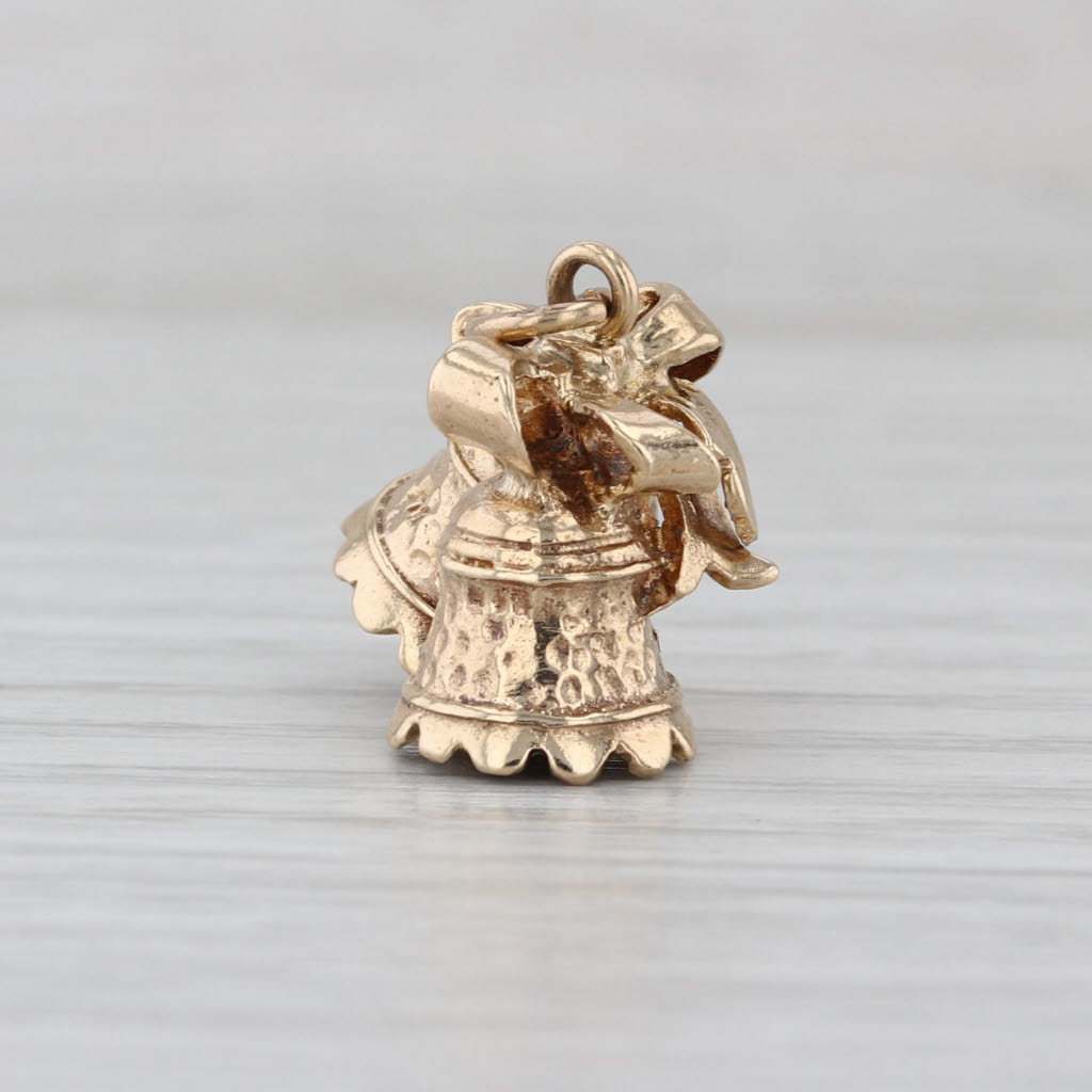 Wedding Bells Charm 9k Yellow Gold 3D Pendant Rings Moves Vintage Bridal