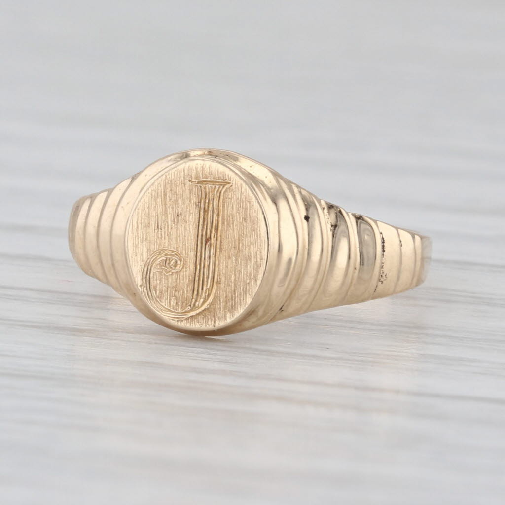 Letter Initial "J" Signet Ring 14k Yellow Gold Size 4.5