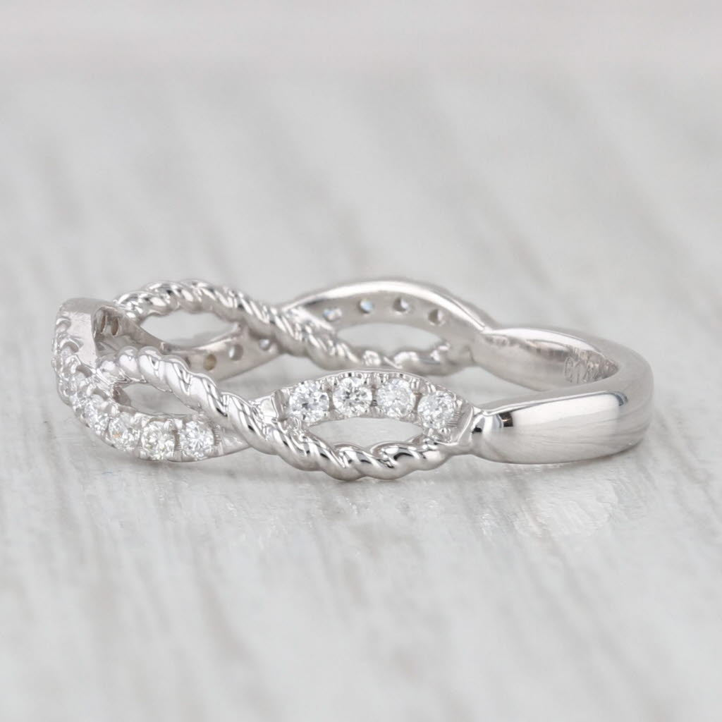 Light Gray New 0.20ctw Woven Diamond Wedding Band 14k White Gold Stackable Ring Size 6.5