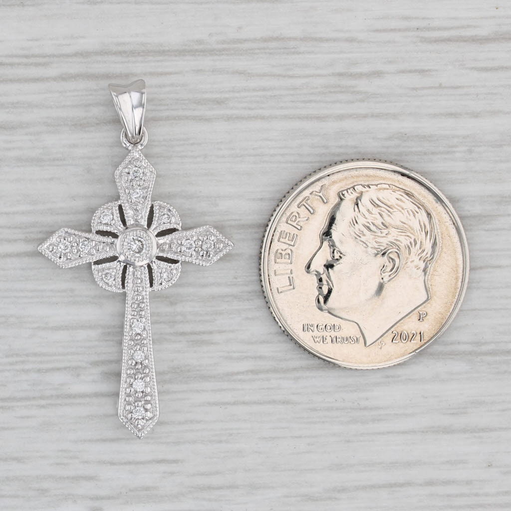 Gray Diamond Cross Pendant 14k White Gold Religious Jewelry