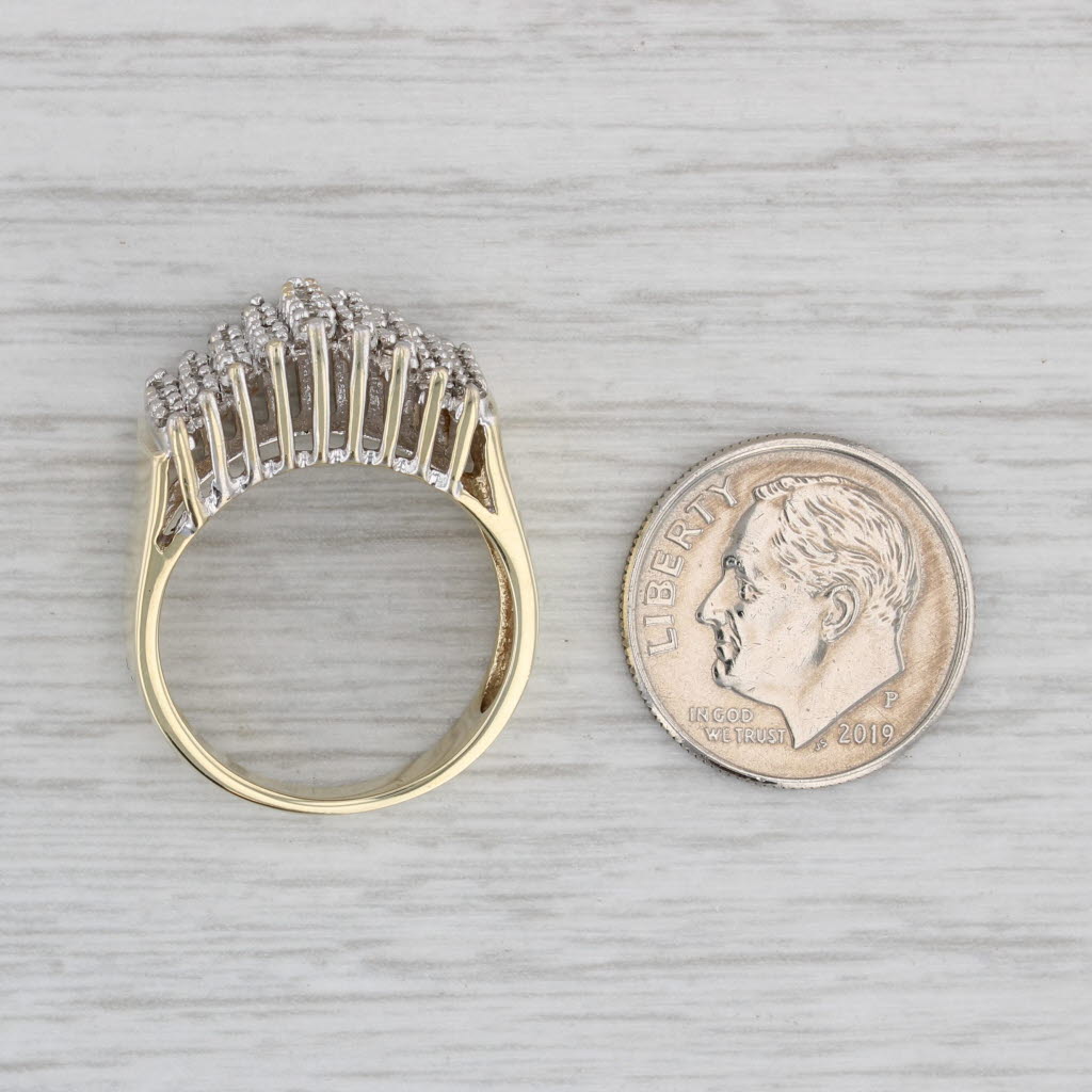 Gray 0.74ctw Diamond Cluster Tiered Pyramid Ring 10k Yellow Gold Size 7