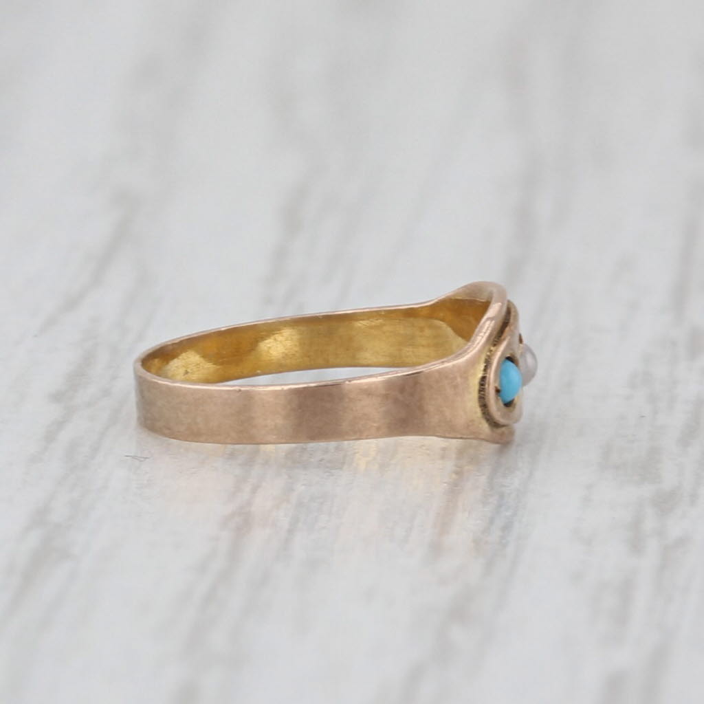 Antique Simulated Turquoise Glass Baby Ring 8k Yellow Gold Small Size