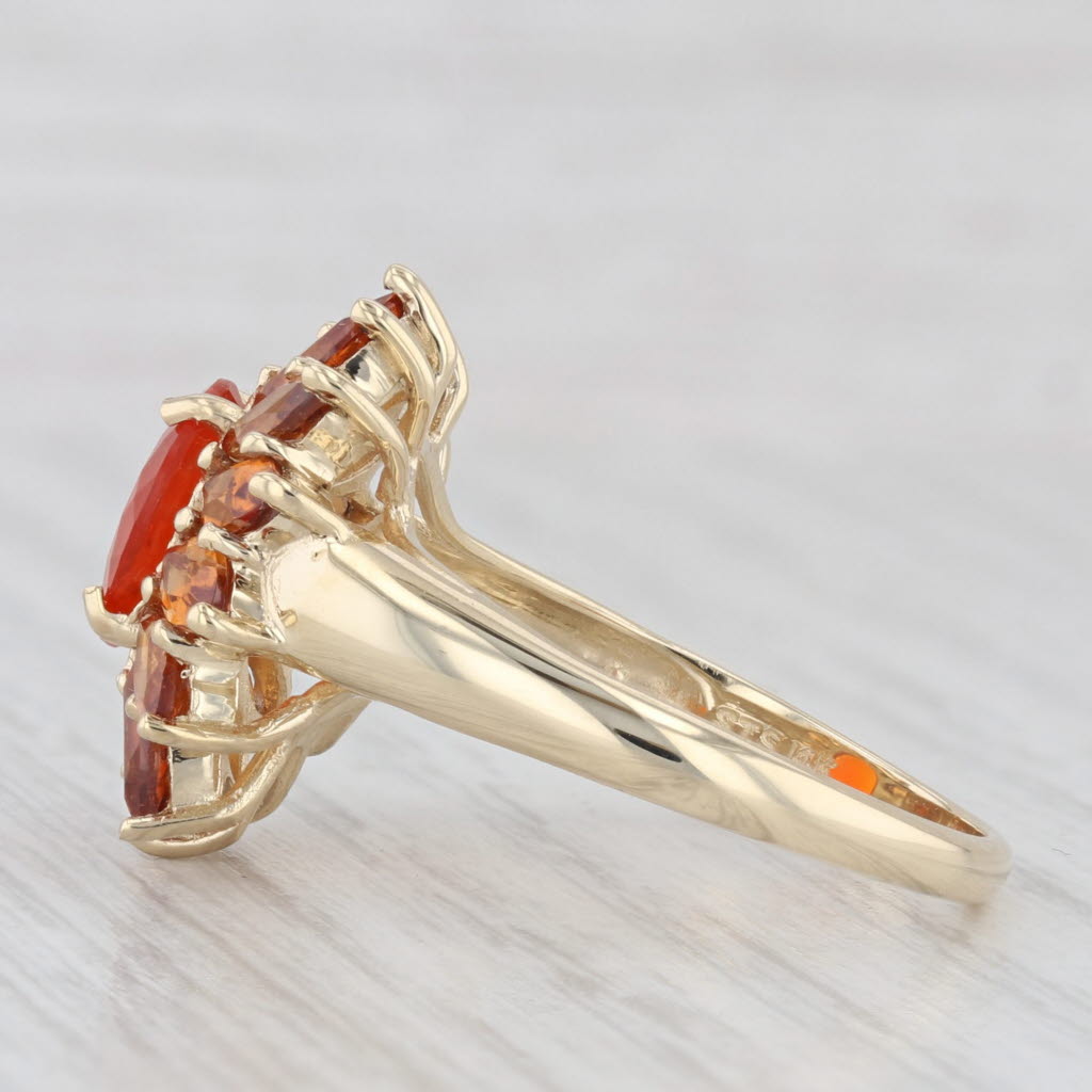 Light Gray 4.20ctw Mexican Fire Opal Orange Spessartite Garnet Halo Flower Ring 14k Gold